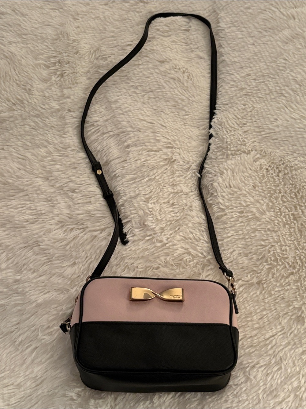 Victoria’s Secret Pink and Black Gold Bow Crossbody Bag